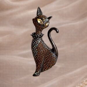 Black Cat Elegant Gold Crystal Brooch